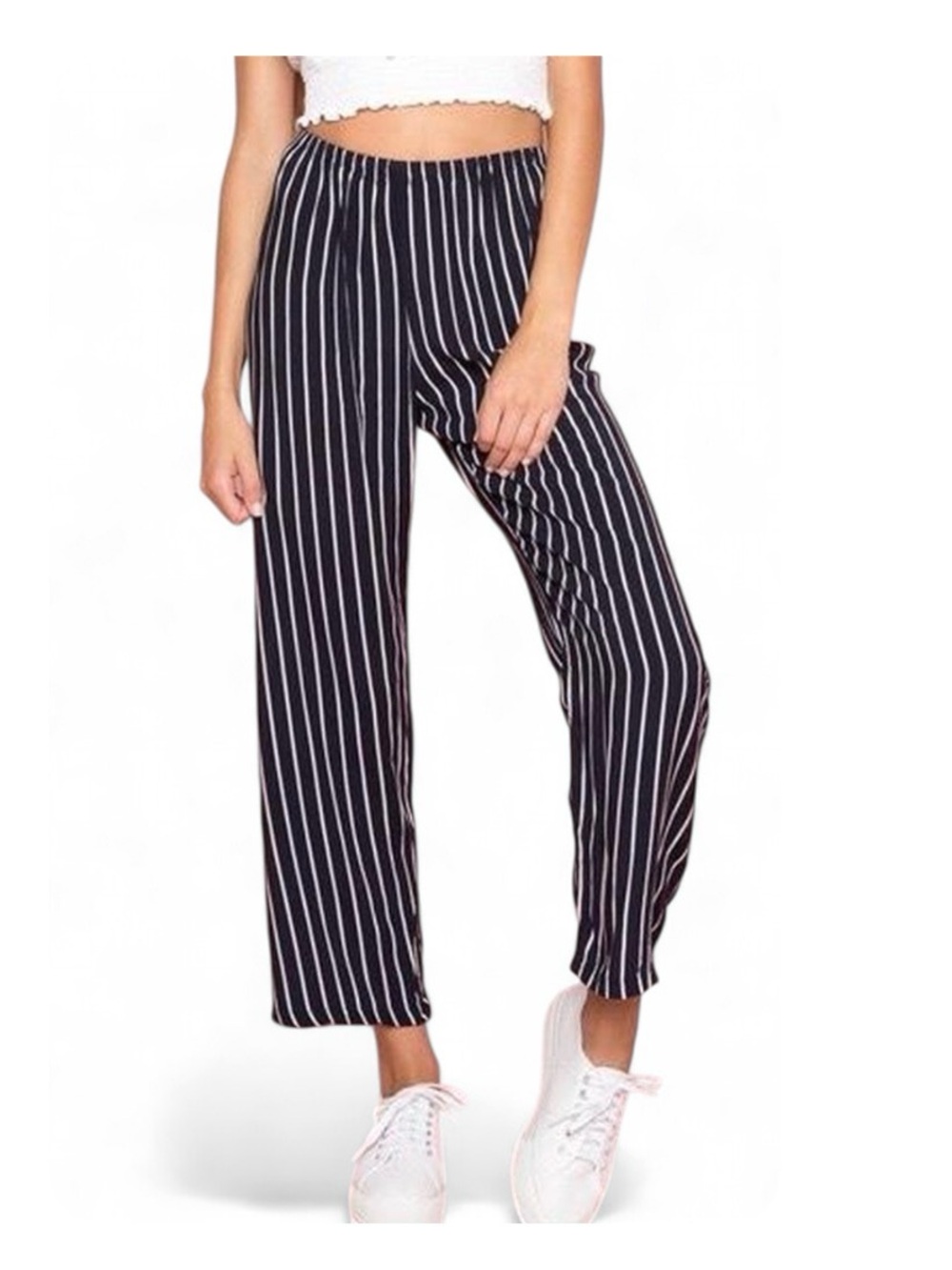 Brandy Melville Frankie Navy Blue White Striped Flowy Wide Leg Pants One Size
